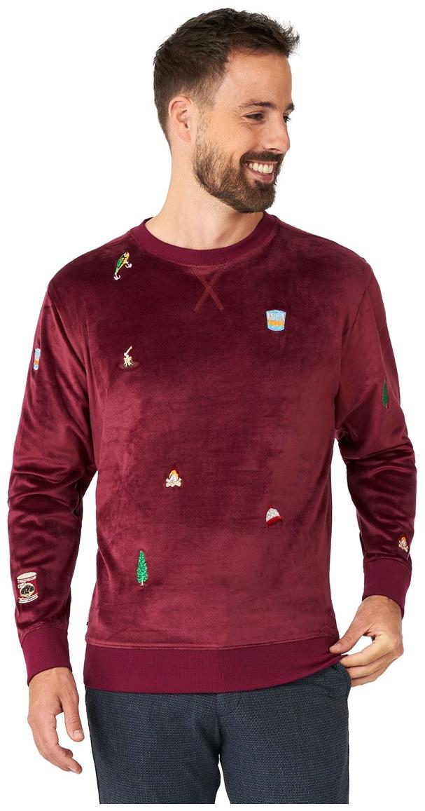 Luxurious OppoSuits Deluxe Men's Velvet Sweater in Red for Festive Christmas Celebrations and Holiday Gatherings