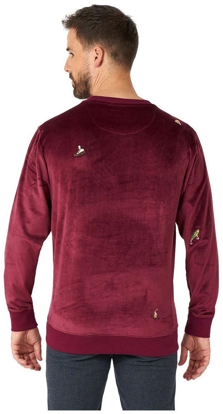 Luxurious OppoSuits Deluxe Men's Velvet Sweater in Red for Festive Christmas Celebrations and Holiday Gatherings