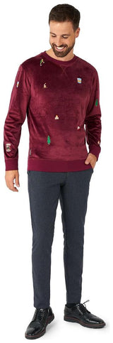 Luxurious OppoSuits Deluxe Men's Velvet Sweater in Red for Festive Christmas Celebrations and Holiday Gatherings