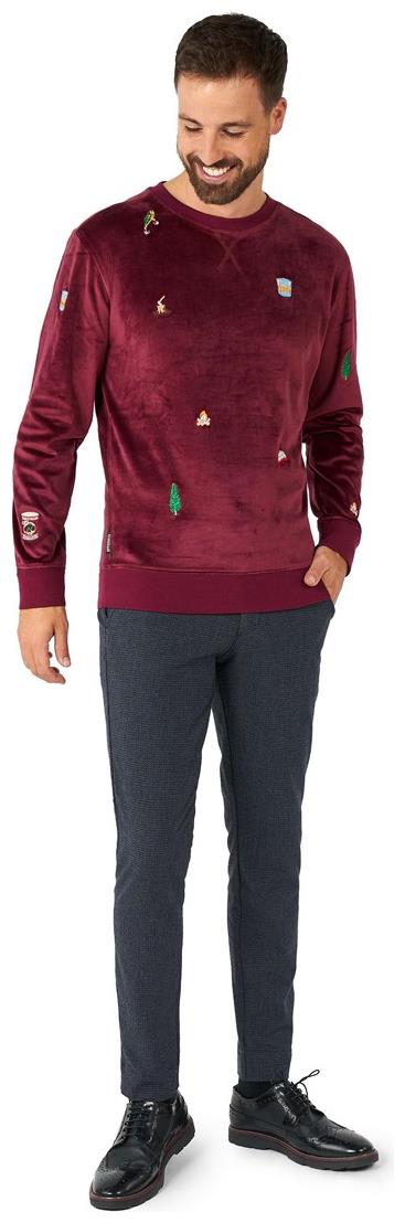 Luxurious OppoSuits Deluxe Men's Velvet Sweater in Red for Festive Christmas Celebrations and Holiday Gatherings