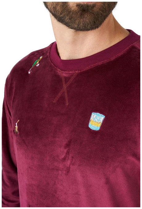 Luxurious OppoSuits Deluxe Men's Velvet Sweater in Red for Festive Christmas Celebrations and Holiday Gatherings