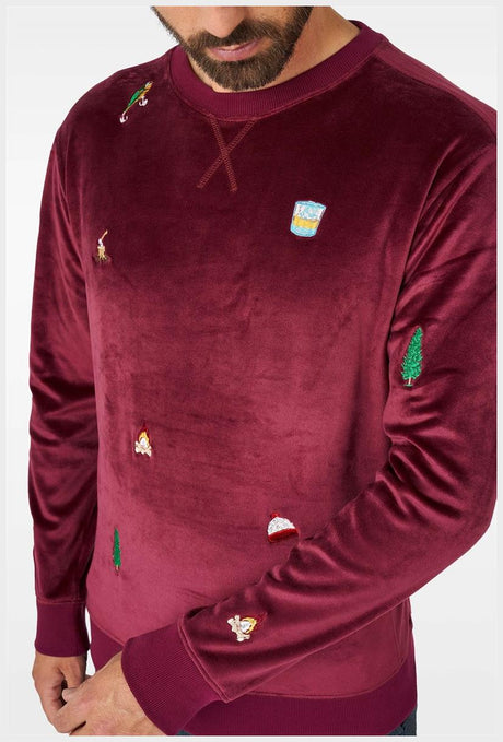 Luxurious OppoSuits Deluxe Men's Velvet Sweater in Red for Festive Christmas Celebrations and Holiday Gatherings