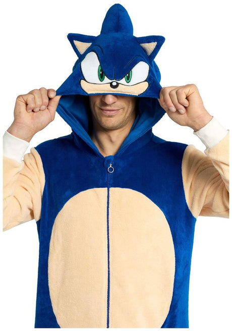 RADYAN Adults' Sonic the Hedgehog Onesie Costume for Cozy Costume Lounging product image showing the product clearly