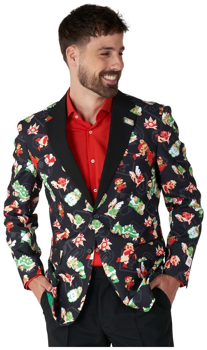 Stylish OppoSuits Super Mario Bros Blazer for Game Nights Halloween Parties and Retro-Themed Events