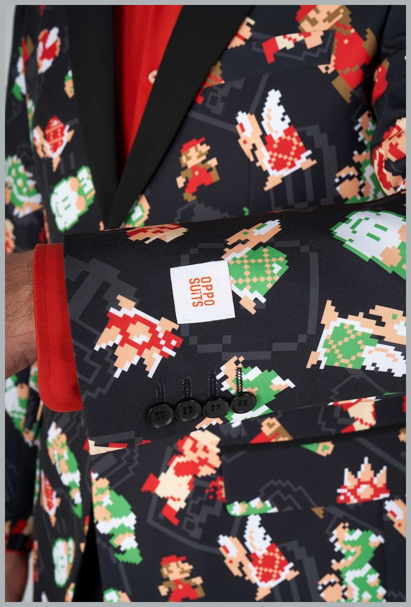 Stylish OppoSuits Super Mario Bros Blazer for Game Nights Halloween Parties and Retro-Themed Events