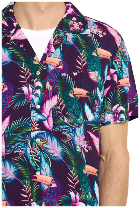 RADYAN Night Jungle Hawaiian Shirt - Lush Tropical Party Wear for Men product image showing the product clearly