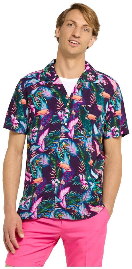RADYAN Night Jungle Hawaiian Shirt - Lush Tropical Party Wear for Men product image showing the product clearly