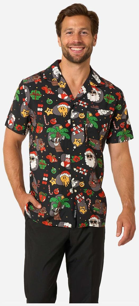 RADYAN Merry Jinglejoy Hawaiian Shirt - Festive Short Sleeve Party Wear product image showing the product clearly