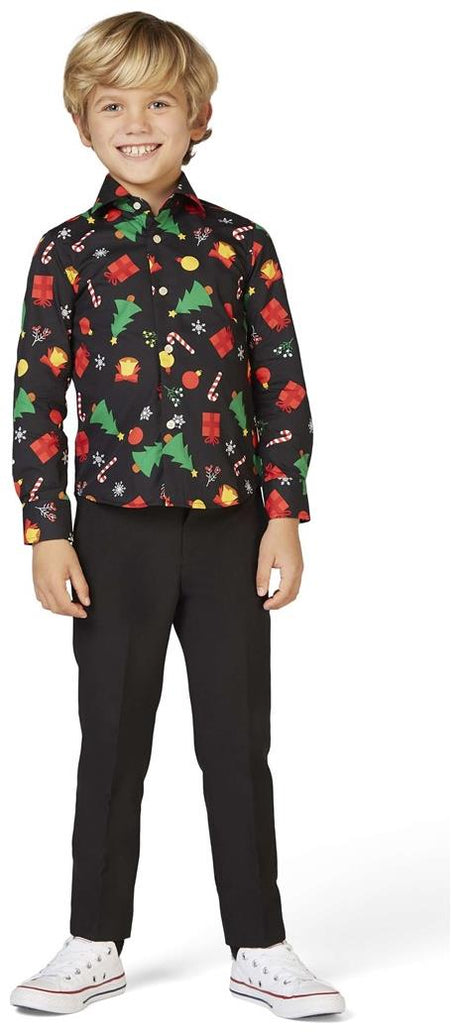 OppoSuits Boys' Shirts SHIRT LS Christmas Icons Black
