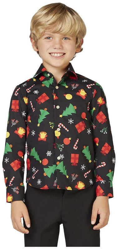 OppoSuits Boys' Shirts SHIRT LS Christmas Icons Black