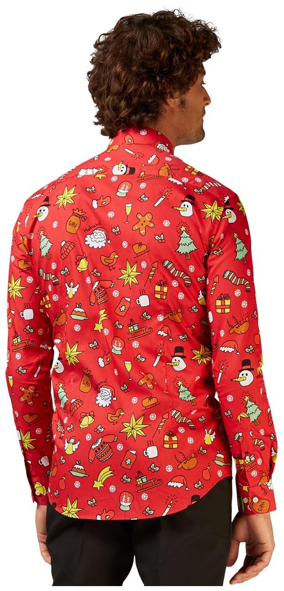 Festive OppoSuits Christmas Doodle Red Shirt for Holiday Parties and Family Celebrations