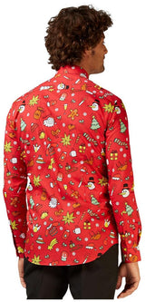 Festive OppoSuits Christmas Doodle Red Shirt for Holiday Parties and Family Celebrations