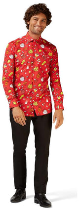 Festive OppoSuits Christmas Doodle Red Shirt for Holiday Parties and Family Celebrations