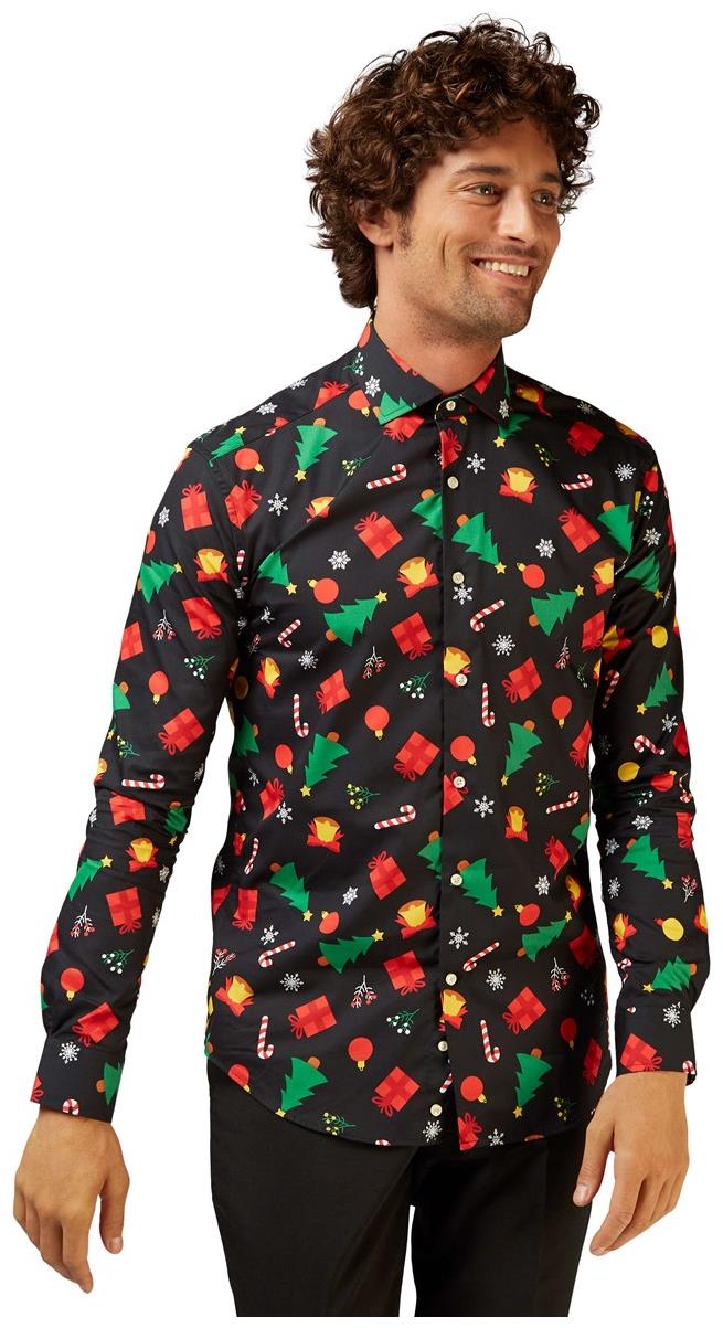 OppoSuits Christmas Icons Black Shirt for Festive Celebrations and Holiday Parties