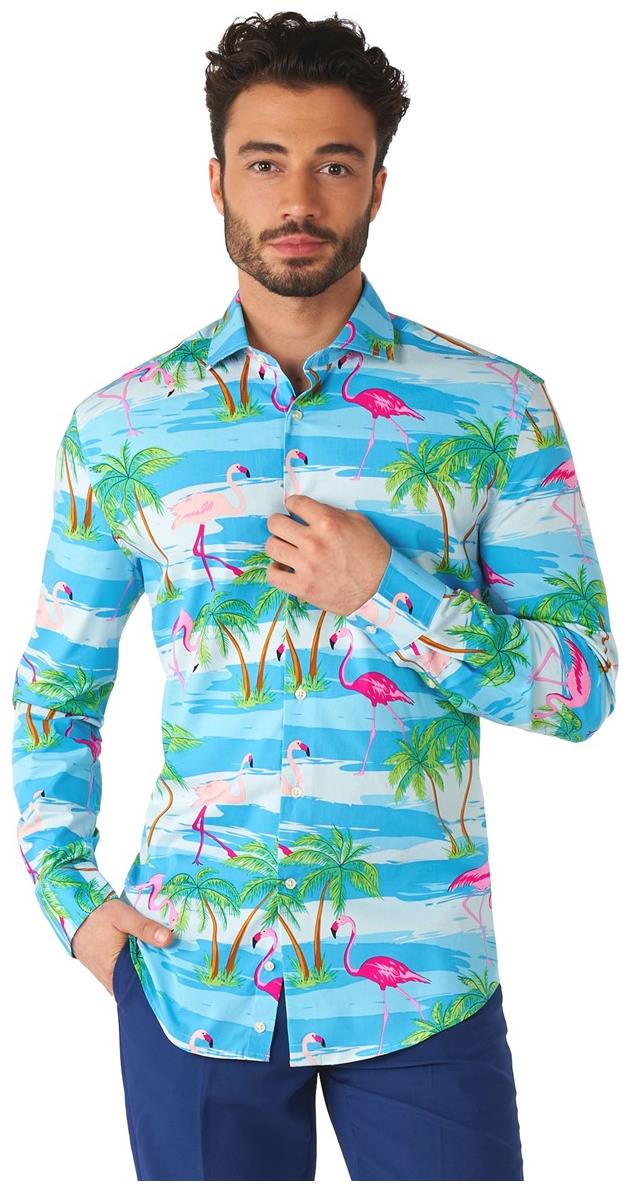 Trendy OppoSuits Flaminguy Long Sleeve Shirt for Hawaiian Theme Parties and Summer Events