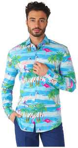 Trendy OppoSuits Flaminguy Long Sleeve Shirt for Hawaiian Theme Parties and Summer Events