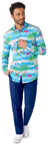 Trendy OppoSuits Flaminguy Long Sleeve Shirt for Hawaiian Theme Parties and Summer Events