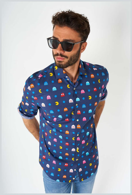Retro OppoSuits Pixel PAC-Man Shirt for Gaming Events and Cosplay Gatherings