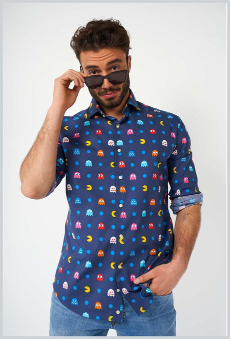 Retro OppoSuits Pixel PAC-Man Shirt for Gaming Events and Cosplay Gatherings