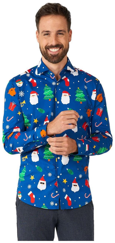 Stylish OppoSuits Festivity Blue Shirt for Holiday Parties Christmas Celebrations and Festive Events