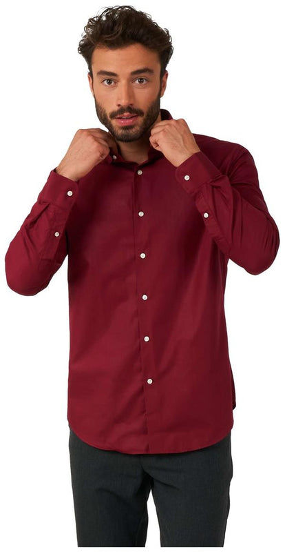 Stylish OppoSuits Blazing Burgundy Shirt for Trendy Events Casual Outings and Holiday Parties
