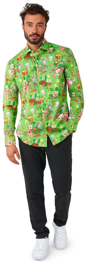 OppoSuits Men's Shirts SHIRT LS SpongeBobT Christmas