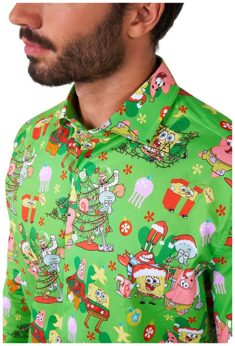 OppoSuits Men's Shirts SHIRT LS SpongeBobT Christmas