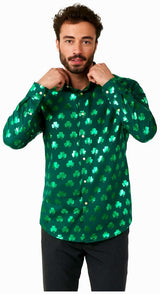 Stylish OppoSuits Shiny Shamrock Shirt for St. Paddy's Day Festivities and Celebrations