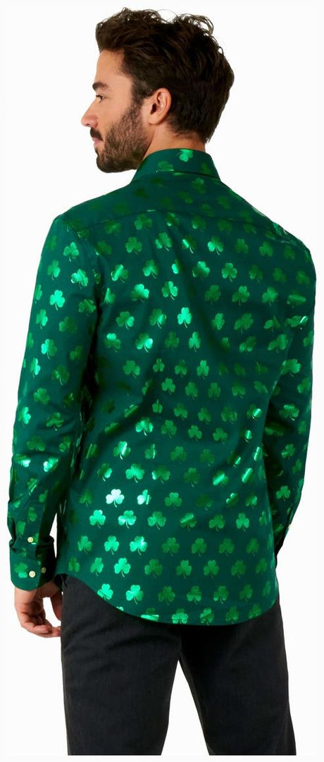 Stylish OppoSuits Shiny Shamrock Shirt for St. Paddy's Day Festivities and Celebrations