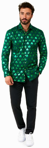Stylish OppoSuits Shiny Shamrock Shirt for St. Paddy's Day Festivities and Celebrations