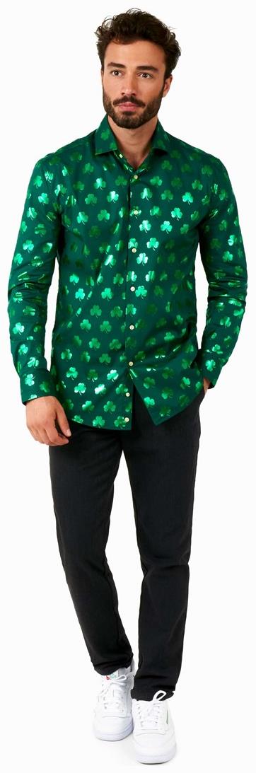 Stylish OppoSuits Shiny Shamrock Shirt for St. Paddy's Day Festivities and Celebrations