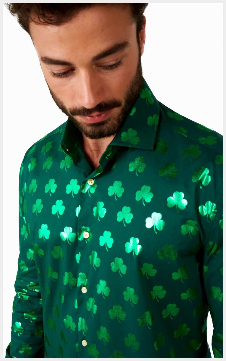Stylish OppoSuits Shiny Shamrock Shirt for St. Paddy's Day Festivities and Celebrations