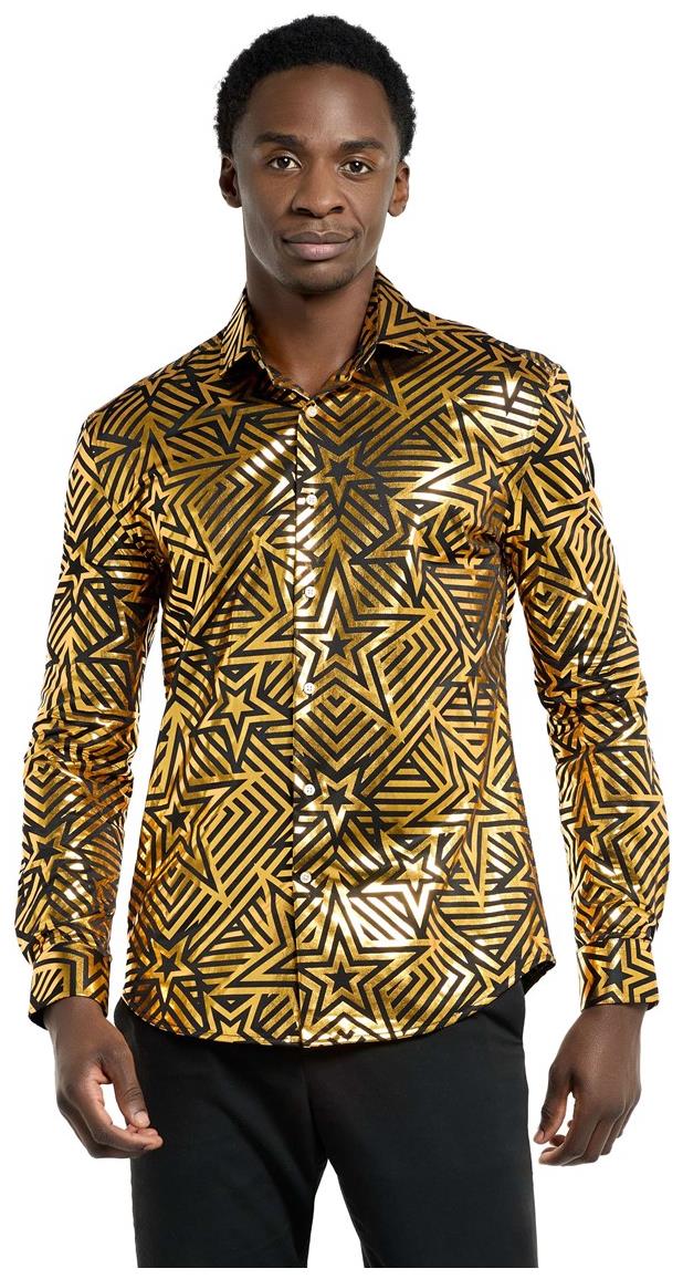 Stylish OppoSuits Golden Geo Star Shirt for Parties Events and Trendy Occasions