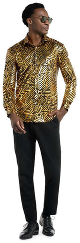 OppoSuits Men's Shirts SHIRT LS Golden Geo Star