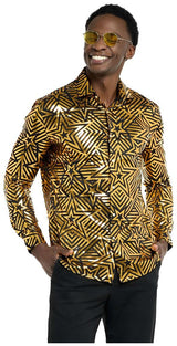 Stylish OppoSuits Golden Geo Star Shirt for Parties Events and Trendy Occasions