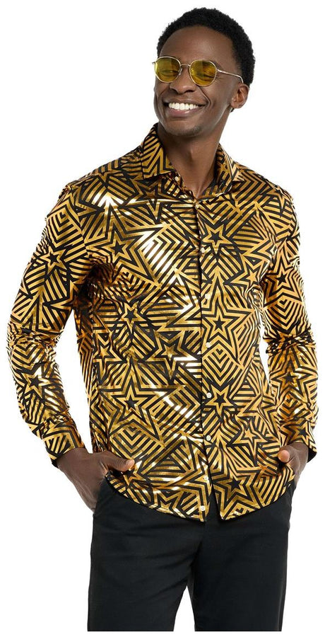 Stylish OppoSuits Golden Geo Star Shirt for Parties Events and Trendy Occasions