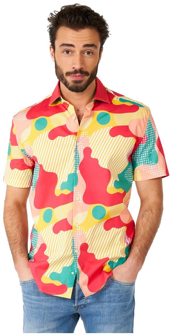 Stylish OppoSuits Men's Summer Short Sleeve Coral Camo Shirt for Beach Parties and Casual Outings