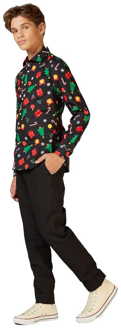 OppoSuits Teen Boys' Shirts SHIRT LS Christmas Icons Black