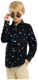 Stylish OppoSuits Pac-Man Long Sleeve Shirt for Teens Perfect for Game Parties and Daily Wear