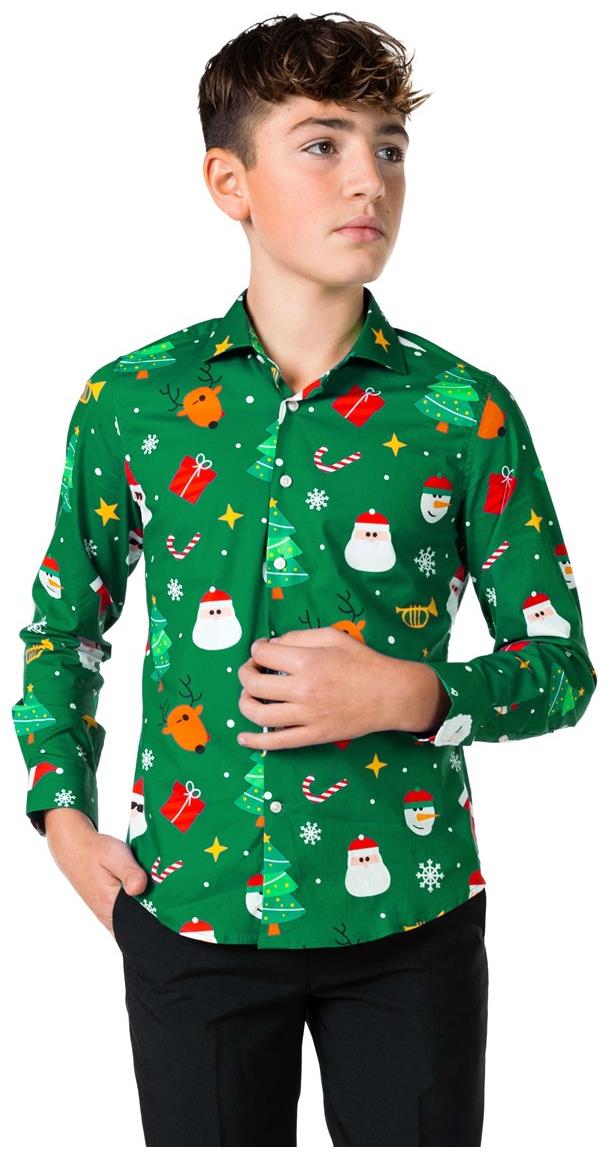 OppoSuits Green Festivity Shirt for Kids Holiday Parties Christmas Celebrations