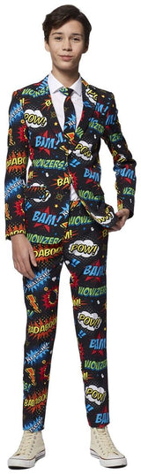 Comic Book Themed OppoSuits Badaboom Suit for Teen Boys Halloween Parties and Special Events