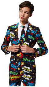 Comic Book Themed OppoSuits Badaboom Suit for Teen Boys Halloween Parties and Special Events
