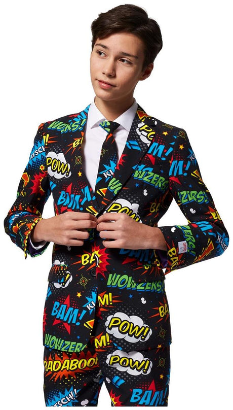 Comic Book Themed OppoSuits Badaboom Suit for Teen Boys Halloween Parties and Special Events