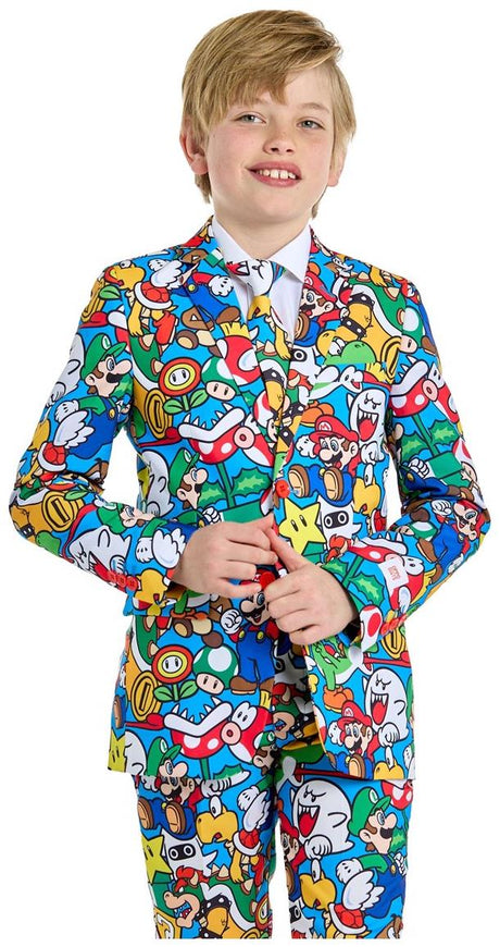 Colorful OppoSuits Super Mario Suit for Teen Boys Halloween Parties and Video Game Cosplay