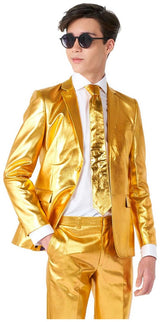 Stylish OppoSuits Teen Boys Groovy Gold Suit for Holiday Celebrations Parties and Dress Up Events