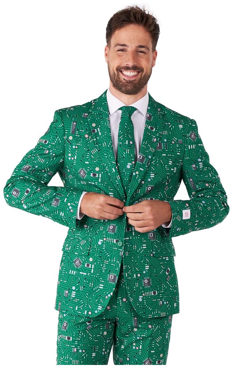 Stylish OppoSuits Men's Circuit Board Suit for Tech Lovers and Unique Holiday Events
