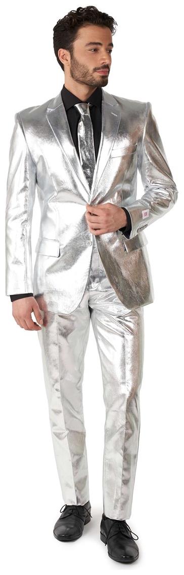 Shiny Silver OppoSuits Men's Suit for Dance Parties Theme Events and Futuristic Celebrations