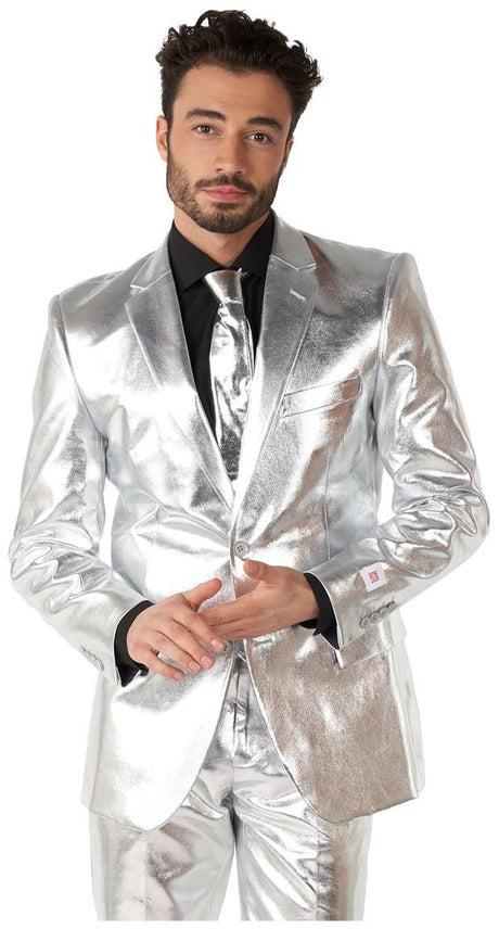 OppoSuits Men's Suits Shiny Silver