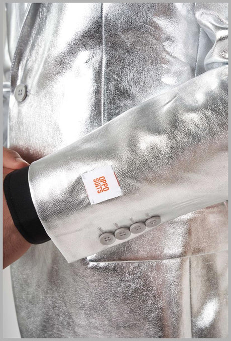 OppoSuits Men's Suits Shiny Silver