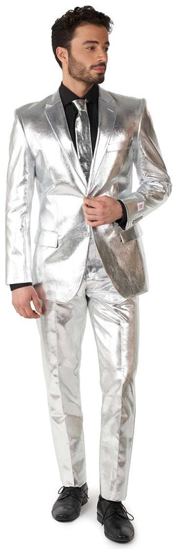 OppoSuits Men's Suits Shiny Silver